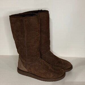Ugg (5815) Classic Tall Dark Brown Suede Fur Lined Boots Women Size 9
